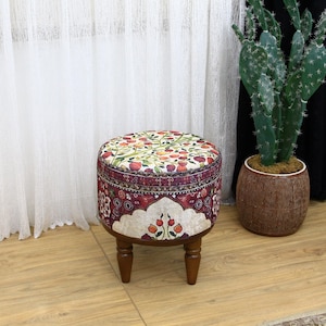 Ottoman with lid Space saver bench, Pouf bench, Storage bench Footstool bench, Compact bench, Purse bench, Dressing table bench floral bench