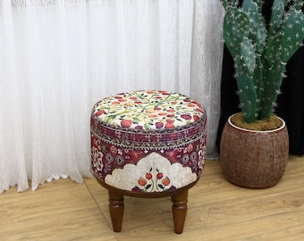 Ottoman with lid Space saver bench, Pouf bench, Storage bench Footstool bench, Compact bench, Purse bench, Dressing table bench floral bench