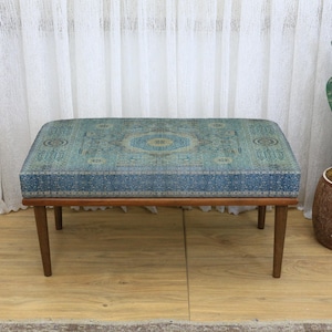 Boho Kilim Living Room Upholstered Ottoman Bench, Multi-Purpose Seating for Makeup, Footstool, TV Chair, Rest Stool, Decorative Home Accent
