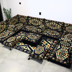 Canapé FULL en forme de L, Canapé ottoman, Canapé sectionnel, Salon modulable, Ensemble de coussins pour salon, Majlis du Yémen, Siège arabe