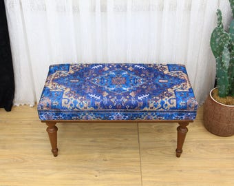 Silla de tocador, taburete con reposapiés, reposapiés tapizado, banco kilim, banco de piano, banco de comedor, banco de entrada y pasillo, banco para zapatos