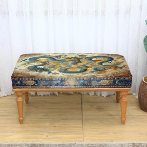Upholstered Boho Kilim Ottoman Bench, Printed Multi-Purpose Decorative Seat for Makeup, Footstool, TV Chair, Rest Stool, Home Accent, Bench