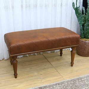 Leather ottoman bench, Chesterfield bench, Sofa bench, End of bed bench, Pub bench, Accent bench, Coffee table bench, Shoe bench, Vt Brown