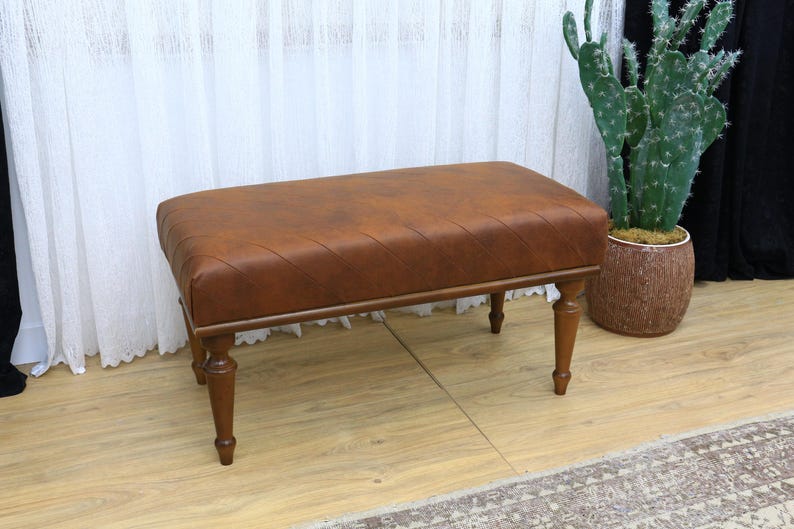 Leather ottoman bench, Chesterfield bench, Sofa bench, End of bed bench, Pub bench, Accent bench, Coffee table bench, Shoe bench, Vt Brown