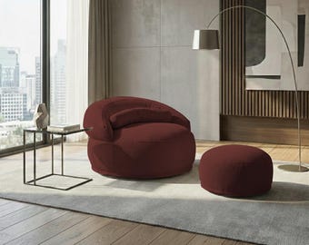 Adult Bean Bag Floor Sofa, Corduroy Pouf with Ottoman, Modern Cozy Lounge Chair