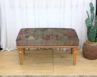 Boho Kilim Ottoman Bench, Multi-Purpose Upholstered Seating, Footstool, TV Chair, Makeup Stool, Resting Bench, Kilim Home Decor Accent, Seat