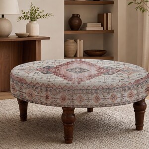 Patchwork Print Ottoman Bench, Upholstered Pouffe, Farmhouse Decor, First Home Gift zdjęcie 6
