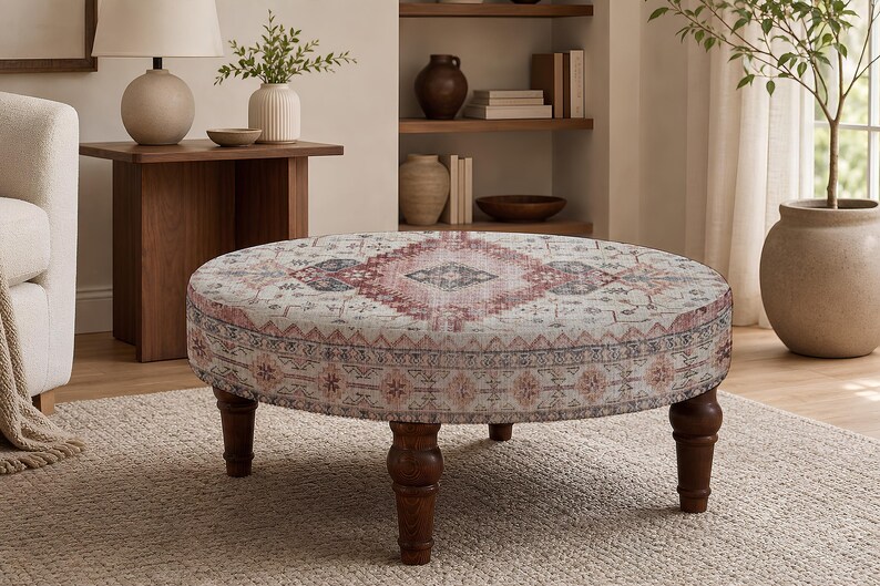 Patchwork Print Ottoman Bench, Upholstered Pouffe, Farmhouse Decor, First Home Gift zdjęcie 6