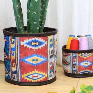 Kilim Pattern decor, House plant basket, Handwoven Decor Basket, Planter Baskets, Oversized Baskets for Livingroom, File organizer,