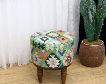 Taburete de tocador, taburete de tocador, puf otomano, taburete bohemio, sillón decorativo, taburete turco, puf redondo, banco con botones, reposapiés,