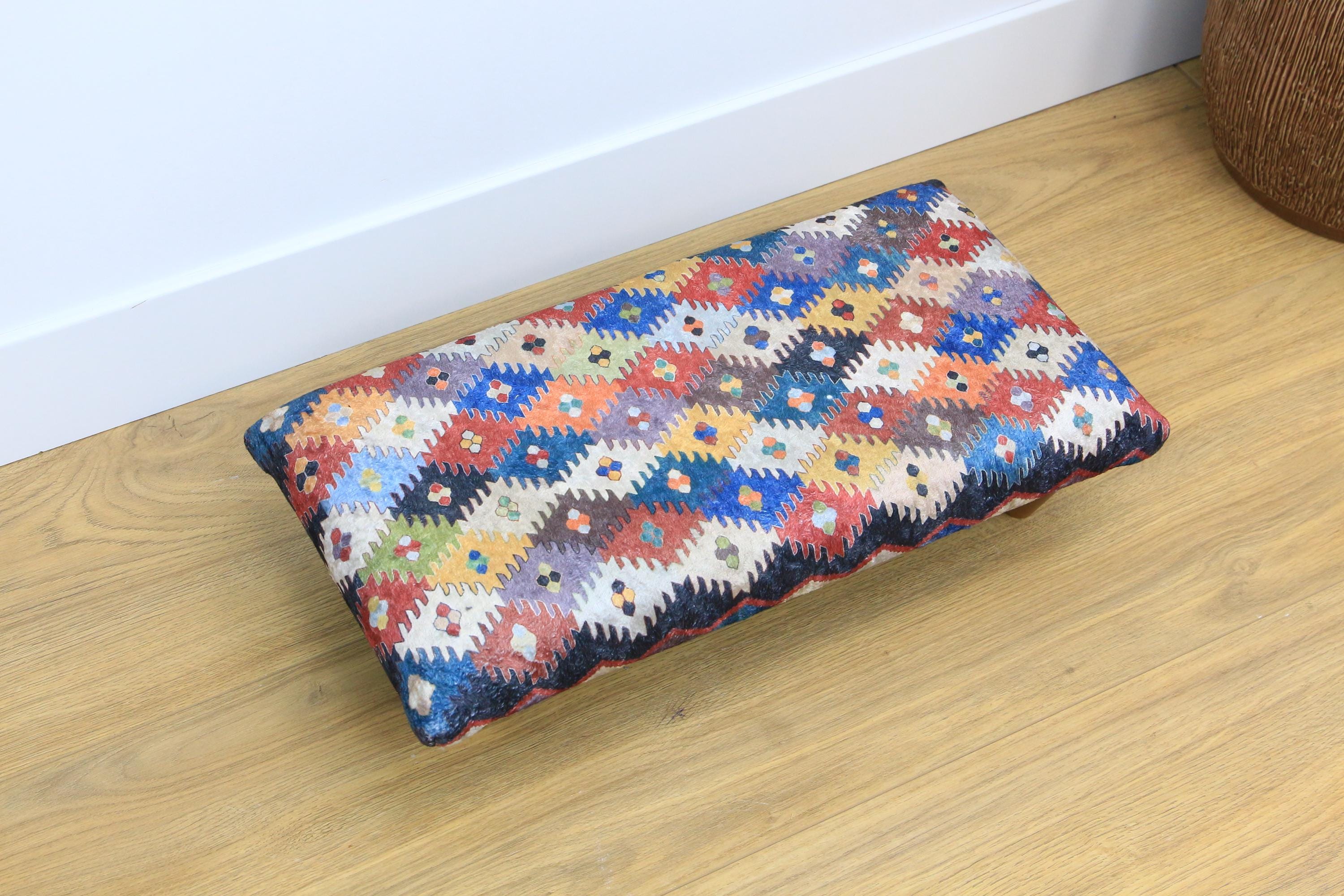 Repose-pieds ottoman, banc de salle de bain, pouf, banc kilim oushak, petit banc, banc d'entrée, banc de piano, 18 x 18 x 18