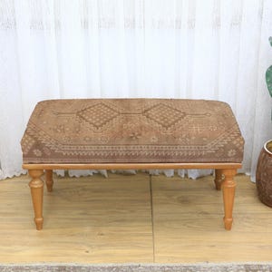 Printed ottoman bench, Upholstered wood ottoman bench, Printed furniture, Entry bench, Boho upholstered bench, Turkish rug bench, Boho Stool