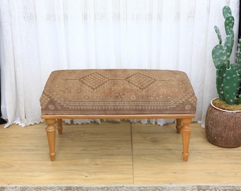 Printed ottoman bench, Upholstered wood ottoman bench, Printed furniture, Entry bench, Boho upholstered bench, Turkish rug bench, Boho Stool