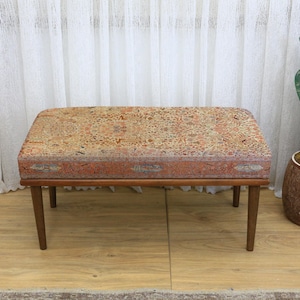 Boho Kilim Multi-Purpose Upholstered Ottoman Bench, Printed Seat for Makeup, Footstool, TV Chair, Rest Stool, Decorative Living Room Accent
