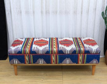Ottoman Bench, Upholstered Storage Ottoman, Hidden Bench, Modern Home Decor, Furniture for Bedroom, Kilim Rug Bench, Chest Bench, Bed Bench