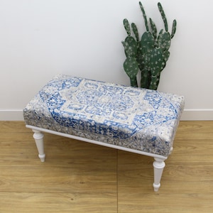 Handmade Ottoman Bench, Turkish Rug Bench, Farmhouse Decor, End Of Bed Bench, Aztec Upholstered Bench, Upholstered Wood Ottoman Bench,