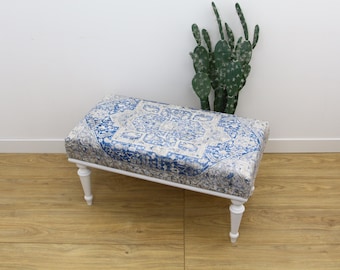 Handmade Ottoman Bench, Turkish Rug Bench, Farmhouse Decor, End Of Bed Bench, Aztec Upholstered Bench, Upholstered Wood Ottoman Bench,