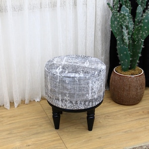 Ethnic design pouf, Floral footstool, Round ottoman bench, Gothic footrest, Living room furniture, Rustic hall stool, Round plant stand,