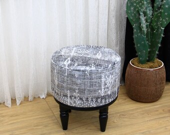 Ethnic design pouf, Floral footstool, Round ottoman bench, Gothic footrest, Living room furniture, Rustic hall stool, Round plant stand,