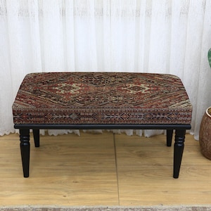 Entryway Kilim Boho Ottoman Bench, Upholstered Multi-Purpose Seat for Footstool, TV Chair, Makeup Stool, Kilim Printed Home Furniture, Bench