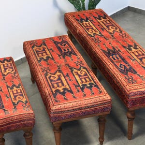Banco otomano rústico con diseño Kilim, alfombra tapizada de madera para entrada, muebles de estilo rústico tribal para sala de estar, decoración del hogar, banco para piano