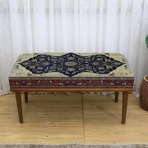 Multi-Purpose Printed Boho Kilim Ottoman Bench, Upholstered Seat for Makeup, Footstool, TV Chair, Rest Stool, Decorative Home Accent Seating
