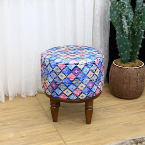 Cloudy pattern pouf, Home decoration stool, Round floor table, Make up chair, Ottoman poufy bench, Strong footstool, Regular footrest,