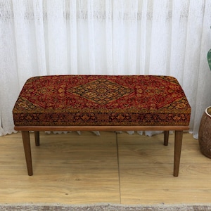 Entryway Boho Kilim Upholstered Ottoman Bench, Multi-Purpose Seating for Makeup, Footstool, TV Chair, Rest Stool, Decorative Home Furniture