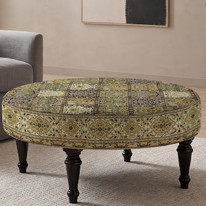 Medallion Print Floor Pouf, Upholstered Foot Rest, Traditional Decor, Gift for Her