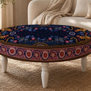 Patchwork Print Round Ottoman, Upholstered Foot Rest, Bedroom Bench Seat, Spring Refresh afbeelding 5