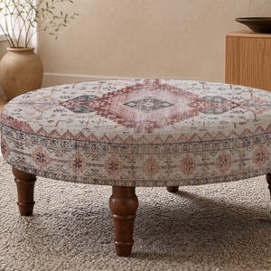 Patchwork Print Ottoman Bench, Upholstered Pouffe, Farmhouse Decor, First Home Gift zdjęcie 8