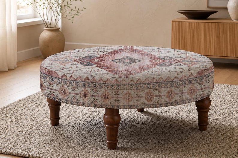 Patchwork Print Ottoman Bench, Upholstered Pouffe, Farmhouse Decor, First Home Gift zdjęcie 8