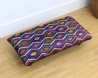 Footstool Ottoman, Upholstered Bench with Fine Quality Turkish Handmade Fabric, Turkish Bench,Bedroom Seat, Handmade Furniture, Home Decor