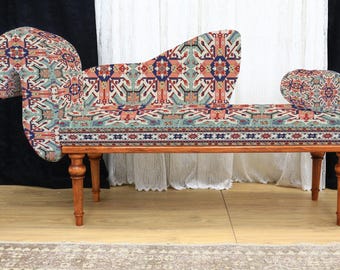 Woonkamerchaise longue, enkele bank, Chaise Loungebank, Handgemaakte meubels, Bank met rugleuning, Saloonbank, Op bestelling gemaakt