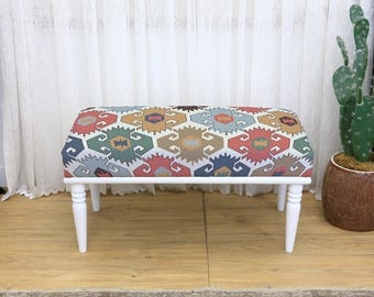 High-End Upholstered Dressing Chair, Printed Luxury Furniture Piece, Elegant Bedroom Accent Seat, Stylish Vanity or Makeup Room Chair, Bench
