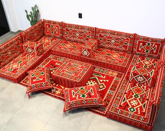 Sofá árabe, sofá otomano, sofá kilim, sofá de diseño tradicional, sofá marroquí, majlis árabe, sofá con asiento en el suelo, muebles de exterior