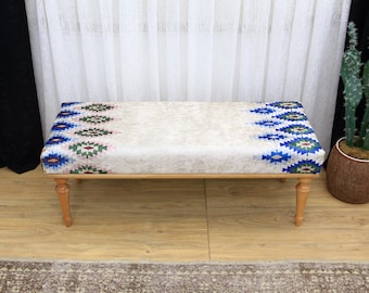 Kilim Bench For Entryway And Bedroom, Ottoman Bench, Long Footstool Or Vanity Seating, Dining Bench, Printed Bench, Dressing Table Bench