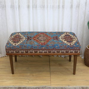 Black and White Pop Art Style Rectangular Bench with White Base and Bold Black Polka Dot Upholstery Light Turned Wood Legs, Stylish Bench