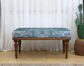 Kilim Patterned Bench, Aesthetic Vanity Bench, Rug Upholstered Ottoman Seat, Rustic Entryway Furniture, Farmhouse Décor Bench, Bedroom Bench