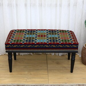 Banco otomano bohemio kilim tapizado para entrada, asiento multiusos para maquillaje y reposapiés, sillón para TV, taburete de descanso, mueble decorativo para el hogar, asientos