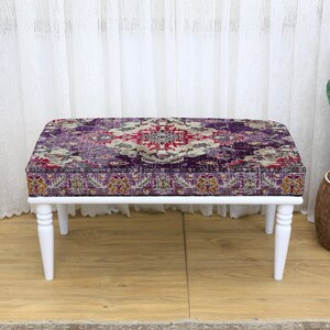White Background Black Abstract Pattern Rectangular Bench with Comfortable Seat for Modern Living Room Bedroom or Entryway Home Decor, Bench