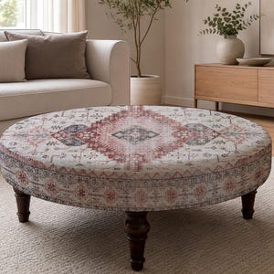 Patchwork Print Ottoman Bench, Upholstered Pouffe, Farmhouse Decor, First Home Gift zdjęcie 9