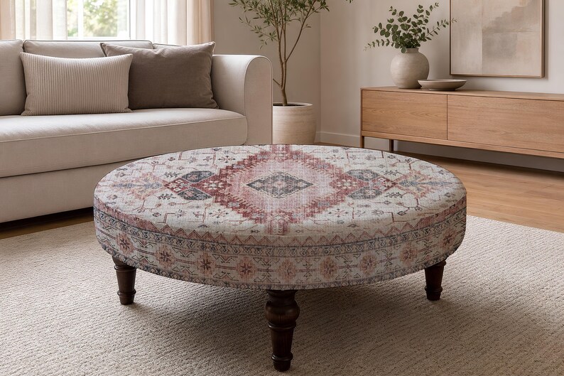 Patchwork Print Ottoman Bench, Upholstered Pouffe, Farmhouse Decor, First Home Gift zdjęcie 9