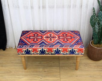 Storage Bench, Ottoman Bench, Turkish Rug Bench, Hallway Organizer, Entryway Organizer, Bedroom Storage, Sitting Bench, Boho Bench