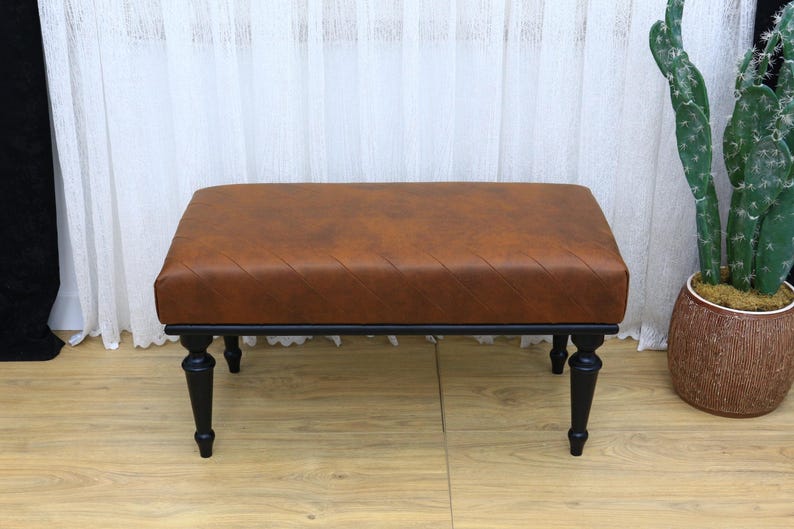 Leather ottoman bench, Chesterfield bench, Sofa bench, End of bed bench, Pub bench, Accent bench, Coffee table bench, Shoe bench, Vt Brown