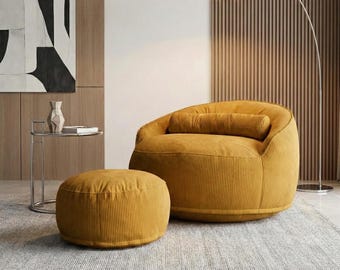 Divano pouf da pavimento Comfort, set di poltrone a sacco per adulti in velluto a coste