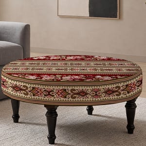 Anatolian Rug Round Pouf, Ottoman Coffee Table, Living Room Seating, Gift for Mom
