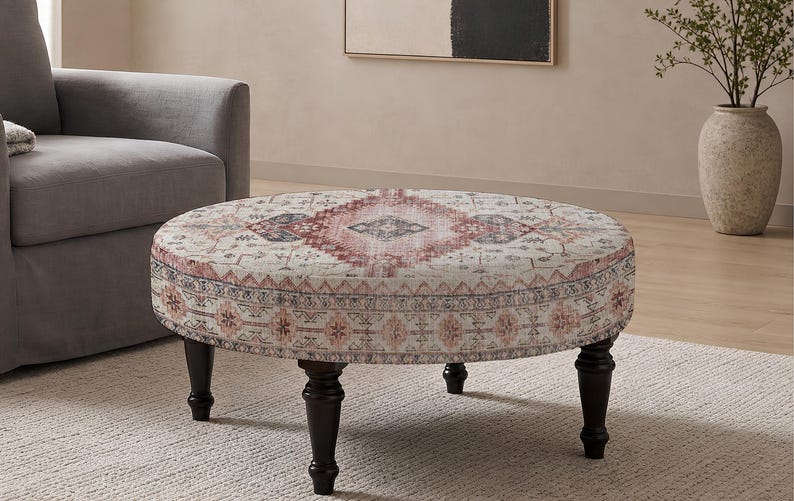 Patchwork Print Ottoman Bench, Upholstered Pouffe, Farmhouse Decor, First Home Gift zdjęcie 7