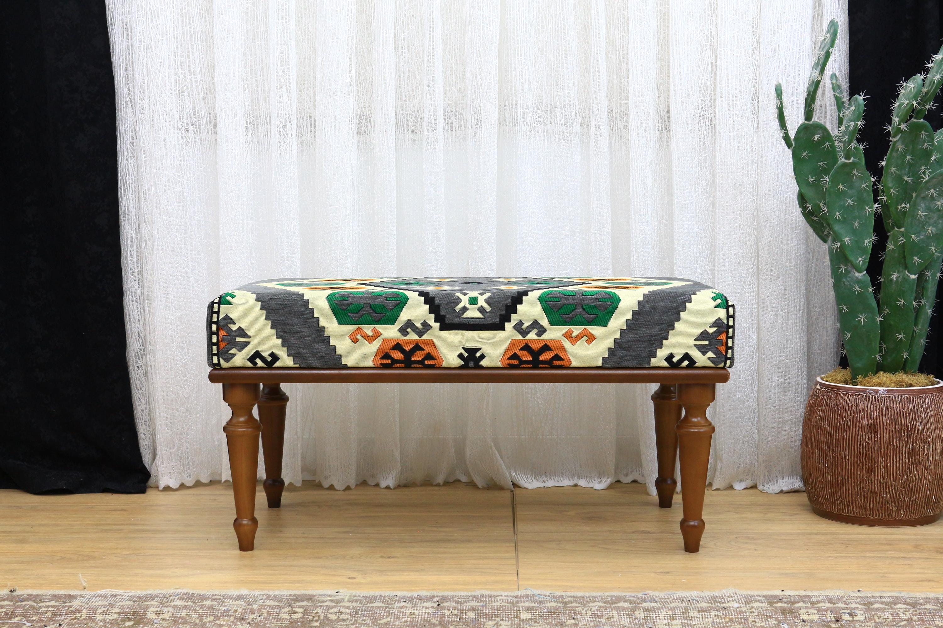 Kilim Bench, Arabic Sofa Bench, Aztec Rug Upholstered Bench, Living ...