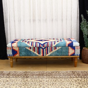Ottoman Bench, Upholstered Storage Ottoman, Hidden Bench, Modern Home Decor, Furniture for Bedroom, Kilim Rug Bench, Chest Bench, Bed Bench